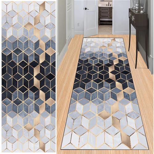 BAYUE Läufer Teppich Lang Flur rutschfest Waschbar 110X150CM,Modern Küchen Teppich Polyester Dauerhaft, Schlafzimmer Muster Carpet, für Wohnzimmer Büro Esszimmer, Anpassbar Teppichläufer Meterware von BAYUE