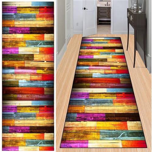 BAYUE Läufer Teppich Lang Flur rutschfest Waschbar 120X200CM,Modern Küchen Teppich Polyester Dauerhaft, Schlafzimmer Muster Carpet, für Wohnzimmer Büro Esszimmer, Anpassbar Teppichläufer Meterware von BAYUE