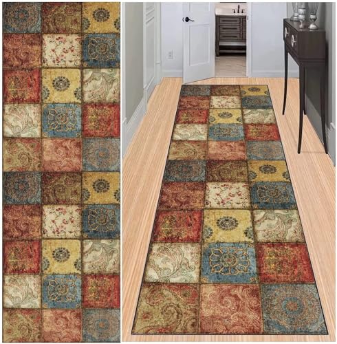 BAYUE Läufer Teppich Lang Flur rutschfest Waschbar 120X400CM,Modern Küchen Teppich Polyester Dauerhaft, Schlafzimmer Muster Carpet, für Wohnzimmer Büro Esszimmer, Anpassbar Teppichläufer Meterware von BAYUE