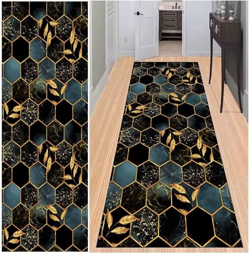 BAYUE Läufer Teppich Lang Flur rutschfest Waschbar 120X500CM,Modern Küchen Teppich Polyester Dauerhaft, Schlafzimmer Muster Carpet, für Wohnzimmer Büro Esszimmer, Anpassbar Teppichläufer Meterware von BAYUE