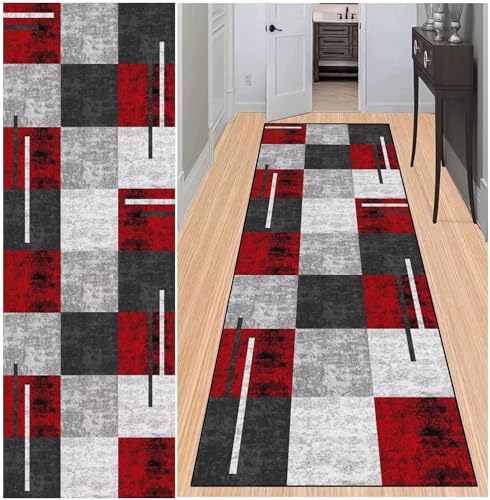 BAYUE Läufer Teppich Lang Flur rutschfest Waschbar 50X350CM,Modern Küchen Teppich Polyester Dauerhaft, Schlafzimmer Muster Carpet, für Wohnzimmer Büro Esszimmer, Anpassbar Teppichläufer Meterware von BAYUE