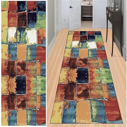 BAYUE Läufer Teppich Lang Flur rutschfest Waschbar 60X150CM,Modern Küchen Teppich Polyester Dauerhaft, Schlafzimmer Muster Carpet, für Wohnzimmer Büro Esszimmer, Anpassbar Teppichläufer Meterware von BAYUE