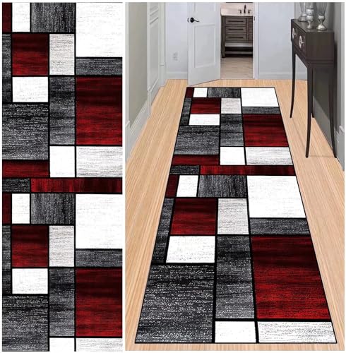 BAYUE Läufer Teppich Lang Flur rutschfest Waschbar 60X150CM,Modern Küchen Teppich Polyester Dauerhaft, Schlafzimmer Muster Carpet, für Wohnzimmer Büro Esszimmer, Anpassbar Teppichläufer Meterware von BAYUE