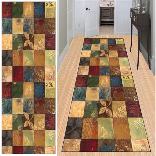 BAYUE Läufer Teppich Lang Flur rutschfest Waschbar 60X200CM,Modern Küchen Teppich Polyester Dauerhaft, Schlafzimmer Muster Carpet, für Wohnzimmer Büro Esszimmer, Anpassbar Teppichläufer Meterware von BAYUE