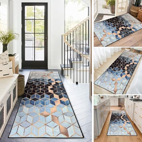 BAYUE Läufer Teppich Lang Flur rutschfest Waschbar 60X220CM,Modern Küchen Teppich Polyester Dauerhaft,Schlafzimmer Muster Carpet,für Wohnzimmer Büro Esszimmer,Anpassbar Teppichläufer Meterware von BAYUE