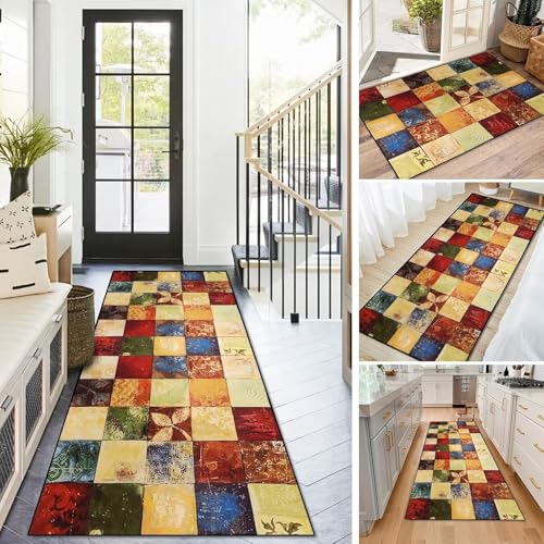 BAYUE Läufer Teppich Lang Flur rutschfest Waschbar 60X220CM,Modern Küchen Teppich Polyester Dauerhaft,Schlafzimmer Muster Carpet,für Wohnzimmer Büro Esszimmer,Anpassbar Teppichläufer Meterware von BAYUE