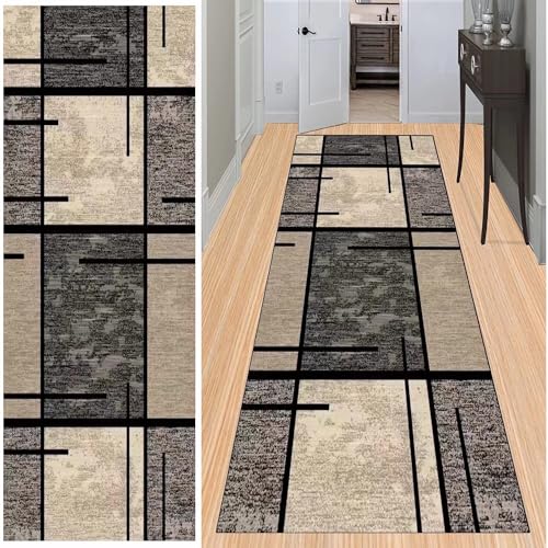 BAYUE Läufer Teppich Lang Flur rutschfest Waschbar 60X450CM,Modern Küchen Teppich Polyester Dauerhaft, Schlafzimmer Muster Carpet, für Wohnzimmer Büro Esszimmer, Anpassbar Teppichläufer Meterware von BAYUE