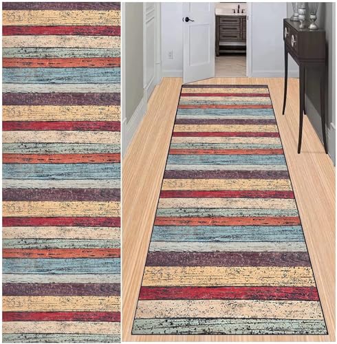 BAYUE Läufer Teppich Lang Flur rutschfest Waschbar 70X200CM,Modern Küchen Teppich Polyester Dauerhaft, Schlafzimmer Muster Carpet, für Wohnzimmer Büro Esszimmer, Anpassbar Teppichläufer Meterware von BAYUE