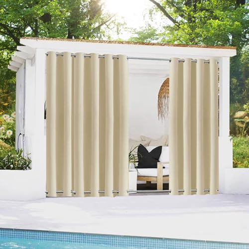 BAYUE Outdoor Vorhang Wetterfest mit Ösen, Blickdicht Wasserdicht Outdoor Gardine 1 Stück für Garten Terrasse Pavillon Veranda Balkon,(B175xH260cm) von BAYUE