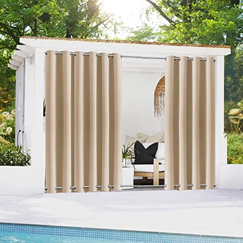 BAYUE Outdoor Vorhang Wetterfest mit Ösen, Blickdicht Wasserdicht Outdoor Gardine 1 Stück für Garten Terrasse Pavillon Veranda Balkon,(B213xH244cm) von BAYUE