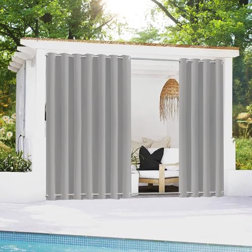 BAYUE Outdoor Vorhang Wetterfest mit Ösen, Blickdicht Wasserdicht Outdoor Gardine 1 Stück für Garten Terrasse Pavillon Veranda Balkon,(B254xH244cm) von BAYUE