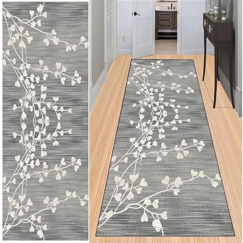 BAYUE Läufer Teppich Lang Flur rutschfest Waschbar 100X200CM,Modern Küchen Teppich Polyester Dauerhaft, Schlafzimmer Muster Carpet, für Wohnzimmer Büro Esszimmer, Anpassbar Teppichläufer Meterware von BAYUE