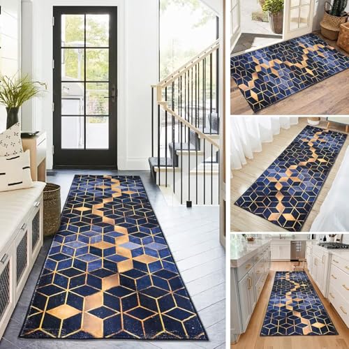 BAYUE Läufer Teppich Lang Flur rutschfest Waschbar 40X500CM,Modern Küchen Teppich Polyester Dauerhaft, Schlafzimmer Muster Carpet, für Wohnzimmer Büro Esszimmer, Anpassbar Teppichläufer Meterware von BAYUE