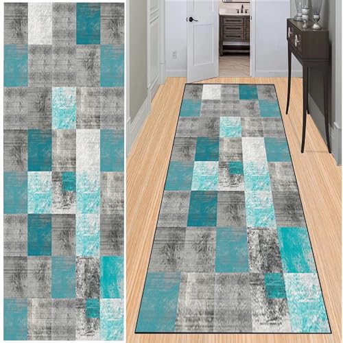 BAYUE Läufer Teppich Lang Flur rutschfest Waschbar 50X200CM,Modern Küchen Teppich Polyester Dauerhaft, Schlafzimmer Muster Carpet, für Wohnzimmer Büro Esszimmer, Anpassbar Teppichläufer Meterware von BAYUE