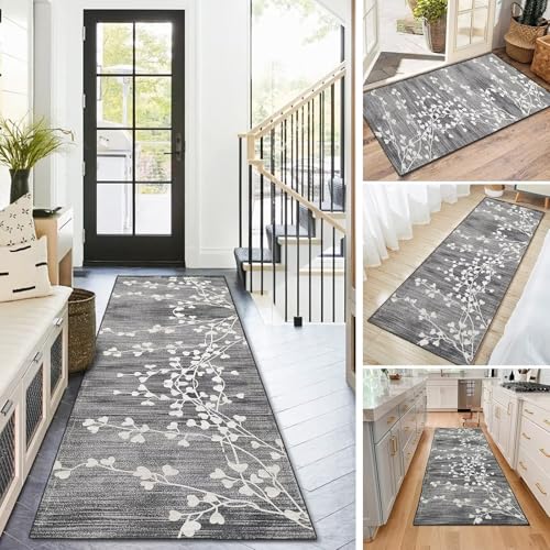 BAYUE Läufer Teppich Lang Flur rutschfest Waschbar 50X250CM,Modern Küchen Teppich Polyester Dauerhaft, Schlafzimmer Muster Carpet, für Wohnzimmer Büro Esszimmer, Anpassbar Teppichläufer Meterware von BAYUE