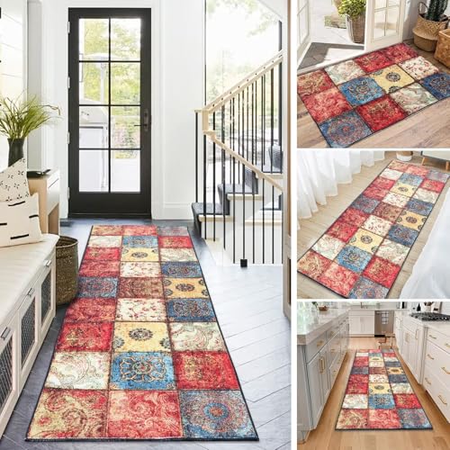BAYUE Läufer Teppich Lang Flur rutschfest Waschbar 60X180CM,Modern Küchen Teppich Polyester Dauerhaft, Schlafzimmer Muster Carpet, für Wohnzimmer Büro Esszimmer, Anpassbar Teppichläufer Meterware von BAYUE