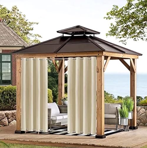 Outdoor Vorhang Wetterfest mit Ösen, Blickdicht Wasserdicht Outdoor Gardine 1 Stück für Garten Terrasse Pavillon Veranda Balkon, Beige B132XH213cm von BAYUE