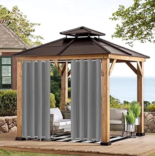 Outdoor Vorhang Wetterfest mit Ösen, Blickdicht Wasserdicht Outdoor Gardine 1 Stück für Garten Terrasse Pavillon Veranda Balkon, grau B132XH213cm von BAYUE