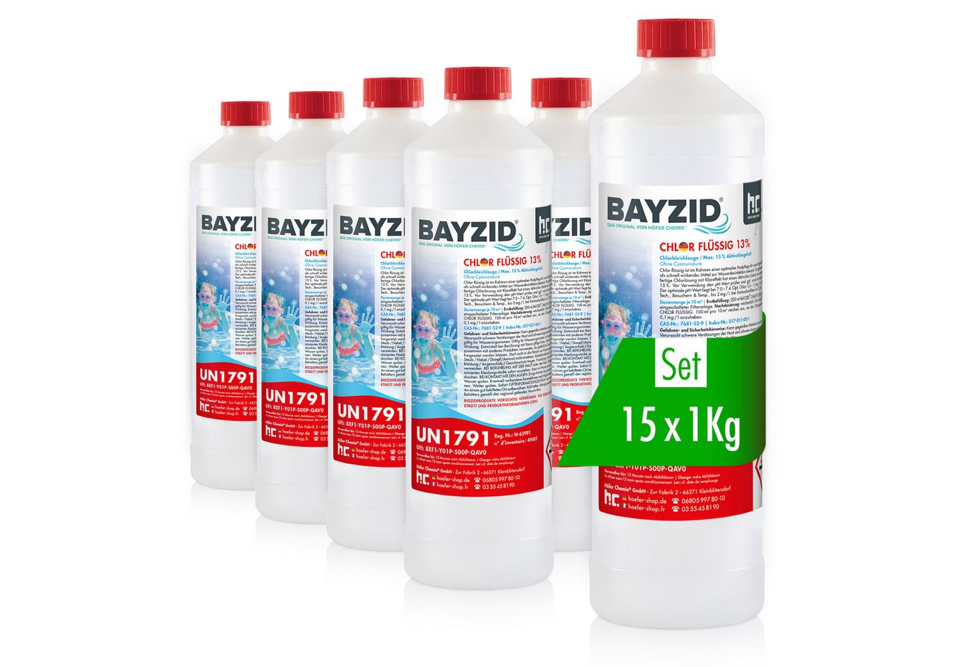 BAYZID Poolpflege 15x 1 kg BAYZID® Chlor 13% flüssig für Pools von BAYZID