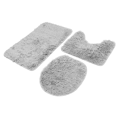 BAZEITFLOW 1 Satz Teppich Sanitary Pads Floor mat badezimmermatten badtelset handtücherset Unterlage spülen Schüssel Boden warme Toilettenabdeckung Toilettenwassertankkissen Polyester Grey von BAZEITFLOW