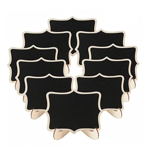 BAZEITFLOW 10 Stück Teiliges Mini kreidetafeln mit Ständer Dekorative Schwarze Schiefertafeln aus Holz Kreative Tischkarten für Hochzeit Party Kinderfeiern Wiederbeschreibbar und Vielseitig von BAZEITFLOW