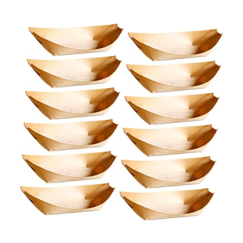 BAZEITFLOW 100 Stück Einweg Holzboot Tabletts Birkenholz Servierschalen für Sushi Fingerfood Snacks Catering Party Zuhause von BAZEITFLOW