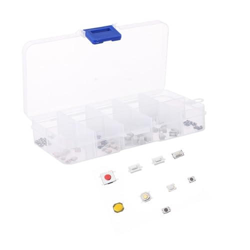 BAZEITFLOW 100 Stück Teiliges Micro Momentary Tactile Button Sortiment Kit Langlebiger Pin Smd Druckschalter für DIY Elektronik Praktische Aufbewahrungsbox Geeignet für Tv Audio Computer und BAZEITFLOW 100 Stück Teiliges Micro Momentary Tactile Button Sortiment Kit Langlebiger Pin Smd Druckschalter für DIY Elektronik Praktische Aufbewahrungsbox Geeignet für Tv Audio Computer und von BAZEITFLOW