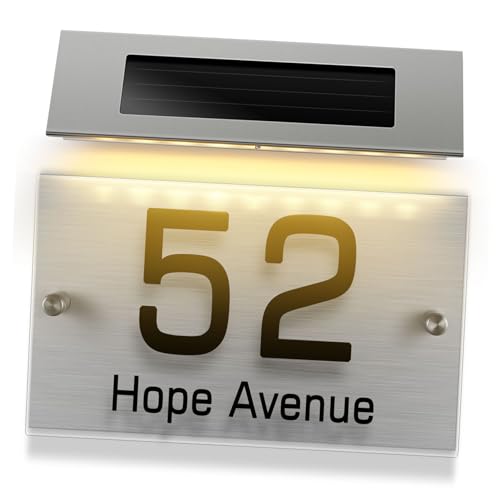 BAZEITFLOW 1Satz Solar Adressschild mit Licht Beleuchtetes Hausnummernschild für Draußen Leds Solarbetrieben für Garten Terrasse und Eingangsbereich BAZEITFLOW 1Satz Solar Adressschild mit Licht Beleuchtetes Hausnummernschild für Draußen Leds Solarbetrieben für Garten Terrasse und Eingangsbereich von BAZEITFLOW