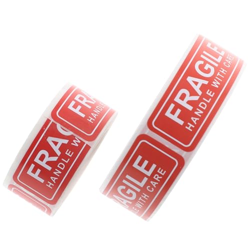 BAZEITFLOW 2 Rollen Fragile Warning Sticker Selbstklebend Verpackungsaufkleber Haftetiketten Warnhinweis für Zerbrechliche Waren Versandkartons Verpackungsschutz Robust und Tragbar von BAZEITFLOW