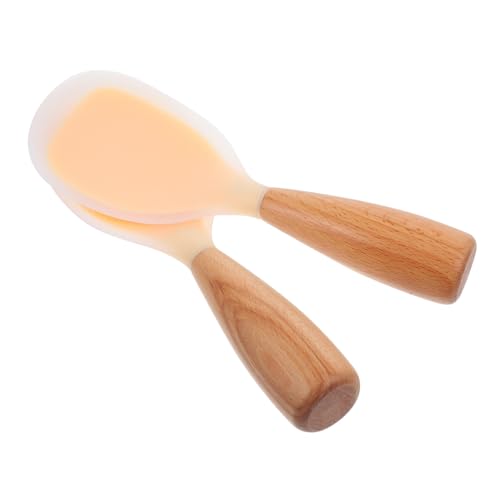 BAZEITFLOW 2 Stück Antihaftbeschichteter Reislöffel aus Hitzebeständigem Silikon mit Ergonomischem Holzgriff Rutschfest Stehend Multifunktional für Küche und Servieren von BAZEITFLOW