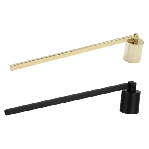 BAZEITFLOW 2 Stück Edelstahl Kerzenlöscher mit Langem Griff Glockenförmiger Dochtflammenlöscher für Sicheres Kerzenlöschen Langlebiges Vintage Zubehör in Gold und Schwarz von BAZEITFLOW