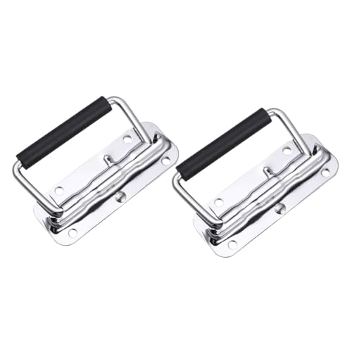 BAZEITFLOW 2 Stück Federbelasteter Klappgriff Metall Koffergriff Ersatz für Gepäckkoffer Werkzeugkiste mit Rutschfestem Gummigriff Stabiler Zuggriff für Koffer Schrank Box Einfache Montage von BAZEITFLOW