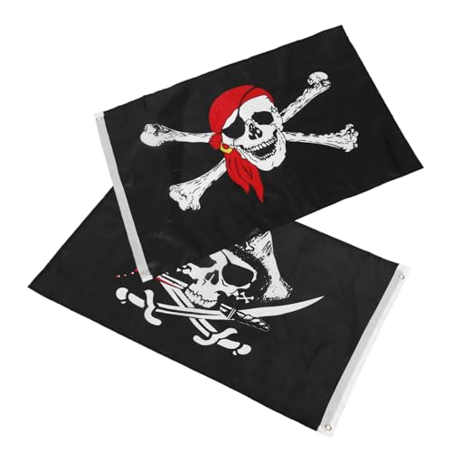 BAZEITFLOW 2 Stück Halloween Piratenflagge mit Schädel Messer und Kopftuch Dekorative Partyfahnen für Gruselige Festdeko und Halloween Feiern zu Hause von BAZEITFLOW