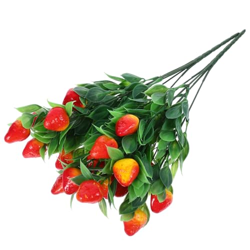 BAZEITFLOW 2 Stück Künstliche Erdbeerzweige Langlebige PVC fruchtzweige Realistische Gefälschte Erdbeeren Dekorative Obstbündel für Zuhause Garten Vase und Partydekoration von BAZEITFLOW