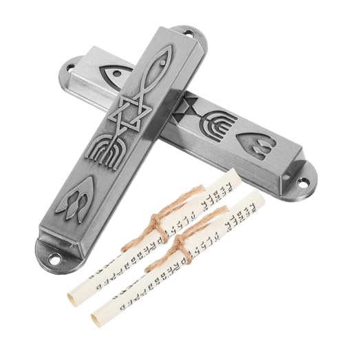 BAZEITFLOW 2 Stück Metall Mezuzah Dekoration Teiliges Vintage Judaica Türschild mit Religiösem Segen Katholisches für Haustür und Kunstvolles Metallornament für von BAZEITFLOW