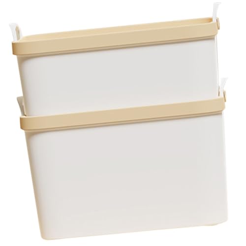BAZEITFLOW 2 Stück Praktische Aufbewahrungsbox mit Deckel und Tragegriff Stapelbarer Desktop Organizer Kompakte Tragbare Aufbewahrungskiste für Schule Büro und Zuhause Gelb Kleine von BAZEITFLOW