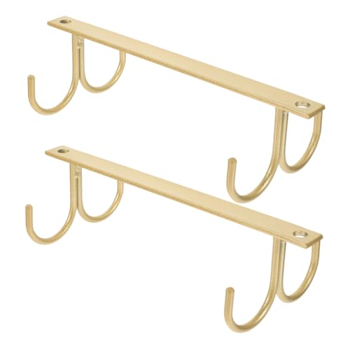 BAZEITFLOW 2 Stück Robuster Tassenhalter aus Platzsparender Hängender Becherhalter für Küchenschränke Stabiler Unterbau Küchenorganizer für Kaffeetassen und Becher Goldfarben mit Haken von BAZEITFLOW