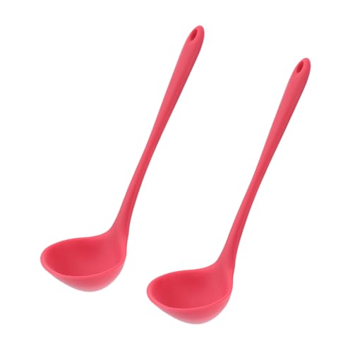 BAZEITFLOW 2 Stück Silikon Suppenkellen mit Langem Griff Hitzebeständig Antihaftbeschichtet Bpa Frei Einteiliges Design für Kochen und Servieren von Suppe und Hot Pot Candy Rot von BAZEITFLOW