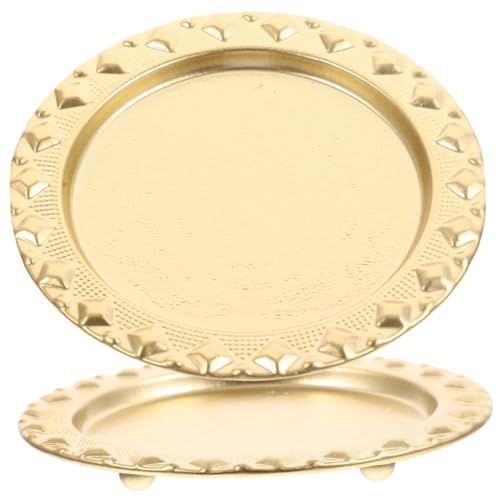 BAZEITFLOW 2 Stück Teiliges Metall Kerzentablett Goldfarbig mit Blumenmuster Vielseitig als Servierteller für Hochzeit Dessert Snacks und Festliche Anlässe Dekoratives Tablett für Tisch und von BAZEITFLOW