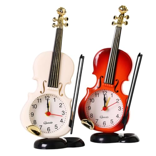 BAZEITFLOW 2 Stück Violin Wecker ohne Batterie Kreative Dekoration Tischuhr Weiß Rot Leise Alarmfunktion als Nachttisch und Schreibtischuhr von BAZEITFLOW