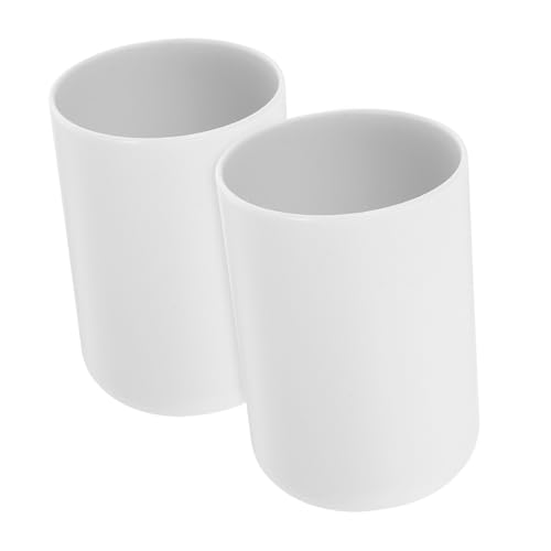 BAZEITFLOW 2 Stück Zahnbürstenbecher Weiß Kunststoff Vielseitig für Mundspülung Zahnbürsten und Getränke Leicht Sicher Ergonomisch für Bad und Tischgebrauch Geeignet von BAZEITFLOW