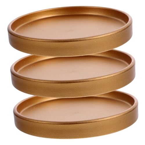 BAZEITFLOW 3 Stück Keramik Pflanzuntersetzer Rund Goldfarben wasserdichte Balkon Blumenuntersetzer rutschfeste Pflanzenschalen für Zimmer und Gartenpflanzen Robust und Leicht zu Reinigen von BAZEITFLOW