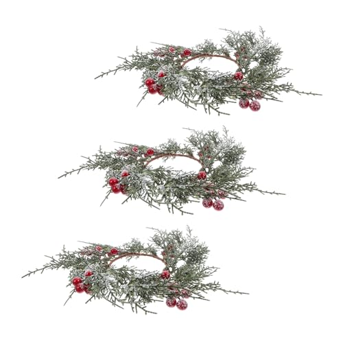 BAZEITFLOW 3 Stück Kerzenringe Stabkerzen Künstlicher Weihnachtskranz mit Roten Beeren und Zedernzweigen Tischkerzenhalter für Festliche Frühlings Sommerhochzeiten Zuhause von BAZEITFLOW
