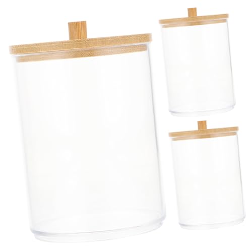 BAZEITFLOW 3 Stück Kleine Aufbewahrungsbox mit Bambusdeckel Staubdichter Organizer für Wattepads und Wattestäbchen Kompakt Leicht Vielseitig für Bad Schlafzimmer und Schreibtisch von BAZEITFLOW