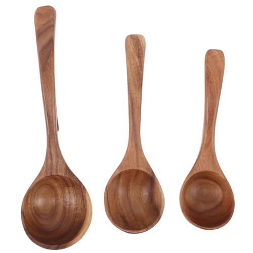 BAZEITFLOW 3 Stück Langer Griff mit Hakensuppenlöffel Holzkelle zum Kochen Kochlöffel aus Holz Holzlöffel mit langem Griff Küchenutensilien aus Holz hölzern Braun von BAZEITFLOW