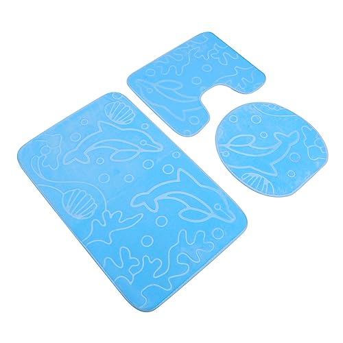 BAZEITFLOW 3 Stück Teiliges Badezimmer Teppich Set rutschfeste Wasserabsorbierende Matten mit Toilettendeckel Blaue Delfine für Badezimmerdekoration von BAZEITFLOW