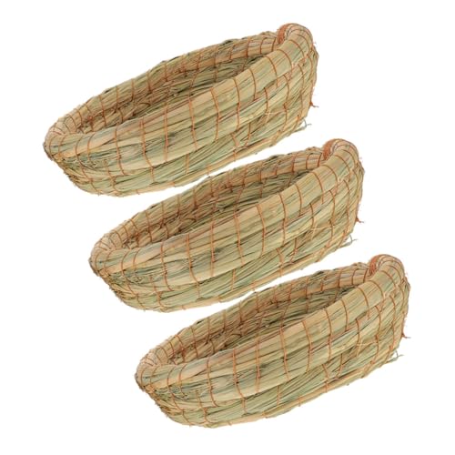 BAZEITFLOW 3 Stück Teiliges Kleintier Nest aus Handgewebtem Naturstroh Warmes Robustes Kuschelnest für Hamster Kaninchen Chinchillas Natürlicher Rückzugsort und Kauspielzeug von BAZEITFLOW