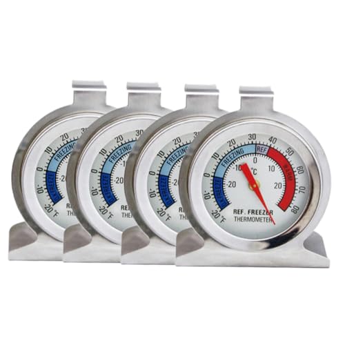 BAZEITFLOW 4 Stück Langlebige Kühlschrankthermometer aus Edelstahl Präzise Temperaturanzeige Handlich und Geeignet für Gefrierschrank und Haushalt Silberfarben mit Umweltfreundlicher von BAZEITFLOW