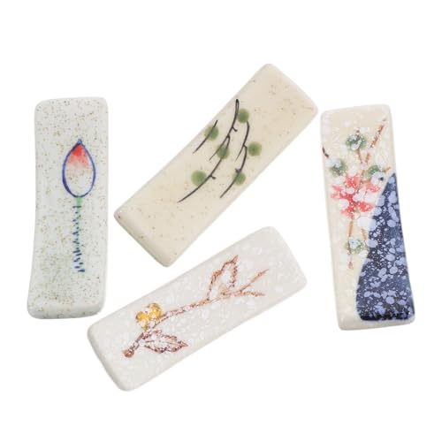 BAZEITFLOW 4 Stück Teiliges Japanischer Keramik Essstäbchenhalter mit Löffelablage Stabiles Design Rutschfest Eleganter Retro Stil für Küchenarbeitsplatte und Esstisch Dekoration von BAZEITFLOW