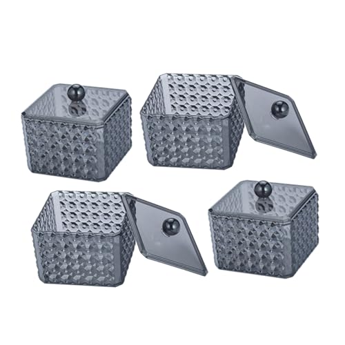BAZEITFLOW 4 Stück Transparentes Teiliges Wattepads und Wattestäbchen Aufbewahrungsbox mit Diamantmuster Stilvoller Makeup Organizer für Badezimmer und Schminktisch Staubdicht und von BAZEITFLOW